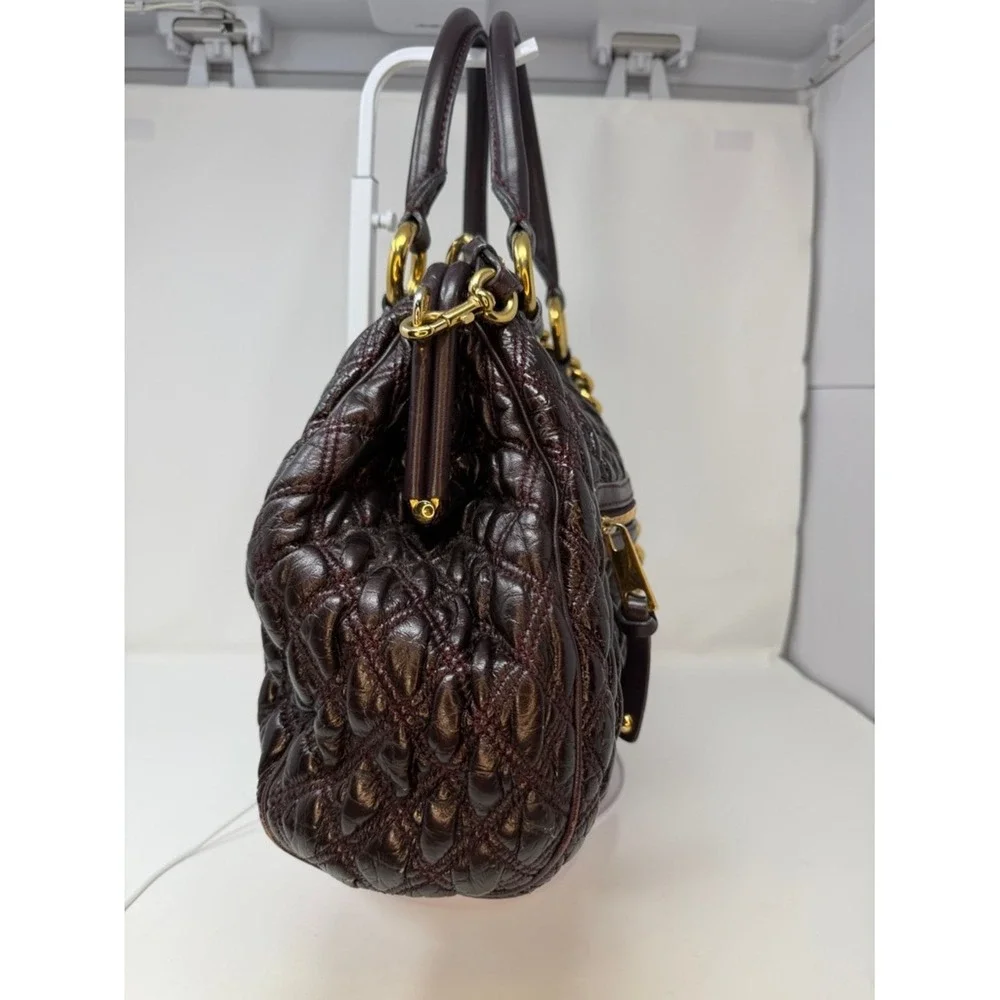 Marc Jacobs Quilted Leather Stam Bag Deep Plum Maroon Contrast Stitch Fall 2007